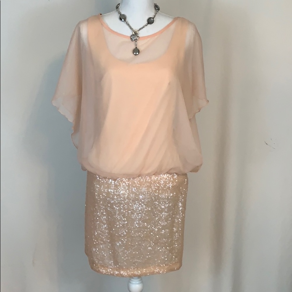 Escape soft pink mini-dress w/ sequin skirt in 8.